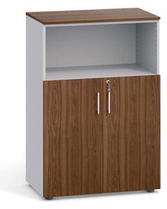 Kombinovaná kancelářská skříň PRIMO, 1087 x 800 x 420 mm, šedá / ořech