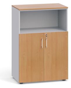 Kancelářská skříň kombinovaná PRIMO, 1087 x 800 x 420 mm, šedá / buk