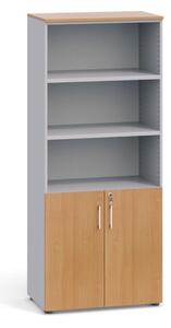 Kancelářská skříň PRIMO, dveře na 2 patra, 1781 x 800 x 420 mm, šedá / buk