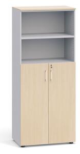 Kancelářská skříň PRIMO, dveře na 3 patra, 1781 x 800 x 420 mm, šedá / bříza