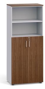 Dvoudveřová kombinovaná kancelářská skříň PRIMO, dveře na 3 patra, 1781 x 800 x 420 mm, šedá / ořech