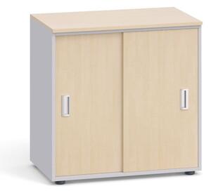 Kancelářská skříň se zasouvacími dveřmi PRIMO, 740 x 800 x 420 mm, šedá / bříza