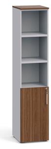 Kombinovaná kancelářská skříň PRIMO, dveře na 2 patra, 1781 x 400 x 420 mm, šedá / ořech