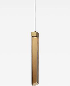 Brokis Designové LED závěsné svítidlo Comet Square 580, PC1380 Povrch Montury: Broušená bronz lak, Barva skla: Šedá kouřová - transparentní sklo, Baldachýn: Broušená champagne lak