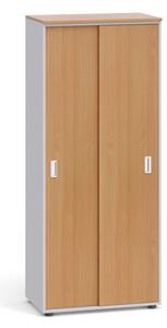 Kancelářská skříň se zasouvacími dveřmi PRIMO, 1781 x 800 x 420 mm, šedá / buk