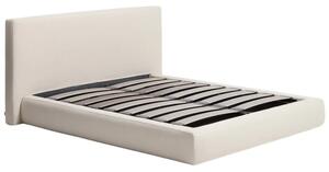 Kave Home Béžová čalouněná dvoulůžková postel Blok 160 x 200 cm s úložným prostorem