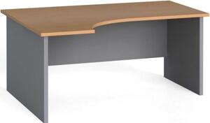 Rohový kancelářský pracovní stůl PRIMO FLEXI, 1600 x 120 mm, šedá / buk, levý