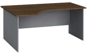 Rohový kancelářský pracovní stůl PRIMO FLEXI, 1600 x 120 mm, šedá / ořech, levý
