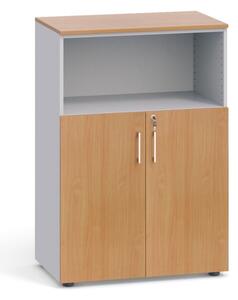 Kancelářská skříň kombinovaná PRIMO, 1087 x 800 x 420 mm, šedá / buk