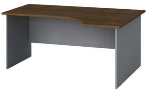 Rohový kancelářský pracovní stůl PRIMO FLEXI, 1600 x 1200 mm, šedá / ořech, pravý