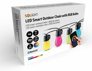 Solight LED smart venkovní řetěz s RGB žárovkami, bluetooth, 15 žárovek, 14m+6m, 10W WO795