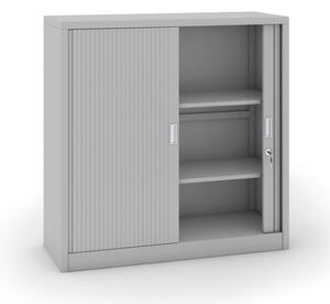 Kovová skříň s roletovými dveřmi, 1200 x 1200 x 450 mm, světle šedá