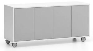 Pojízdná skříňka na kolečkách s dveřmi LAYERS, dlouhá, 1200 x 400 x 575 mm, bílá / šedá