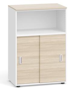 Kombinovaná kancelářská skříň se zasouvacími dveřmi PRIMO, 1087 x 800 x 420 mm, bílá/dub přírodní