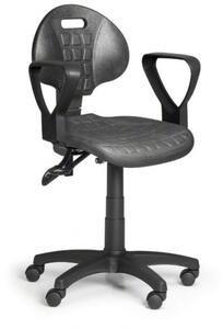 Pracovní židle PUR s područkami, asynchronní mechanika, pro měkké podlahy, šedá