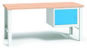 Výškově nastavitelný pracovní stůl do dílny WL se závěsnou skříňkou na nářadí, buková spárovka, 1500 x 685 x 840 - 1050 mm