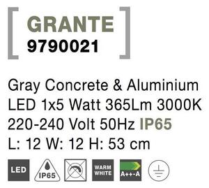 NV 9790021 Venkovní sloupkové svítidlo GRANTE šedý beton a hliník LED 5W 3000K 220-240V IP65 - NOVA LUCE