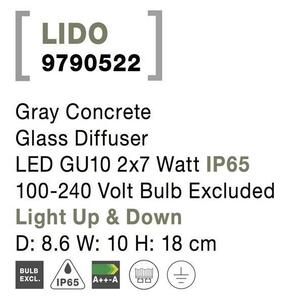 NV 9790522 Venkovní nástěnné svítidlo LIDO šedý beton skleněný difuzor GU10 2x7W IP65 100-240V bez žárovky světlo nahoru a dolů - NOVA LUCE