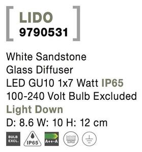 NV 9790531 Venkovní nástěnné svítidlo LIDO bílý pískovec skleněný difuzor GU10 1x7W IP65 100-240V bez žárovky světlo dolů - NOVA LUCE