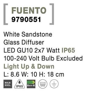 NV 9790551 Venkovní nástěnné svítidlo FUENTO bílý pískovec skleněný difuzor GU10 2x7W IP65 100-240V bez žárovky světlo nahoru a dolů - NOVA LUCE