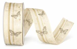 Bavlněná stuha BUTTERFLY GARDEN krémová 40mm x 20m – motýli, přírodní elegance