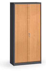 Svařované skříně s lamino dveřmi, 1950 x 920 x 400 mm, RAL 7016/ořech