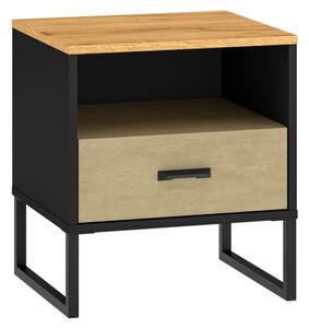 ML FURNITURE Noční stolek - COLT 08, zlatý dub/matná černá/prémiová ocel