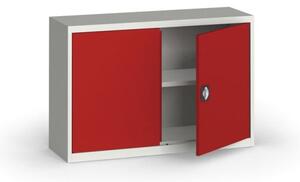 Plechová policová skříň na nářadí KOVONA, 800 x 1200 x 400 mm, 1 police, šedá/červená