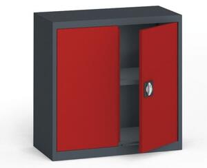Plechová policová skříň na nářadí KOVONA, 800 x 800 x 400 mm, 1 police, antracit/červená