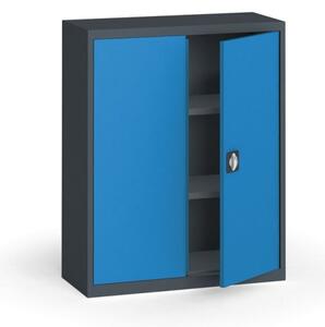 Plechová policová skříň na nářadí KOVONA, 1150 x 950 x 400 mm, 2 police, antracit/modrá