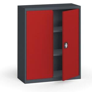 Plechová policová skříň na nářadí KOVONA, 1150 x 950 x 400 mm, 2 police, antracit/červená