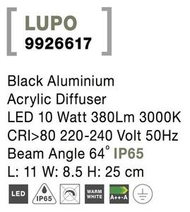 NV 9926617 Venkovní nástěnné svítidlo LUPO černý hliník akrylový difuzor LED 10W 3000K 220-240V 64st. IP65 - NOVA LUCE