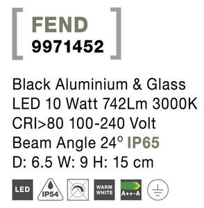 NV 9971452 Venkovní nástěnné svítidlo FEND černý hliník a sklo LED 10W 3000K 100-240V 24st. IP65 - NOVA LUCE
