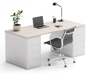 Kancelářský psací stůl s úložným prostorem BLOCK B03, bílá/dub přírodní