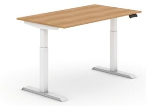 Výškově nastavitelný stůl, elektrický, 735-1235 mm, deska 1400x800 mm, buk, bílá podnož