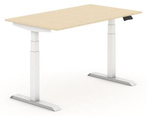 Výškově nastavitelný stůl, elektrický, 625-1275 mm, deska 1400x800 mm, bříza, bílá podnož