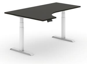 Výškově nastavitelný stůl, elektrický, 625-1275 mm, ergonomický levý, deska 1800x1200 mm, wenge, bílá podnož