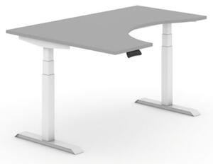 Výškově nastavitelný stůl, elektrický, 625-1275 mm, ergonomický levý, deska 1600x1200 mm, šedá, bílá podnož
