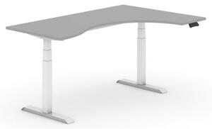 Výškově nastavitelný stůl, elektrický, 625-1275 mm, ergonomický pravý, deska 1800x1200 mm, šedá, bílá podnož