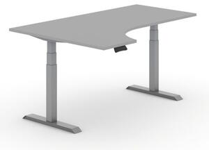 Výškově nastavitelný stůl PRIMO ADAPT, elektrický, 1800 x 1200 x 625-1275 mm, ergonomický levý, šedá, šedá podnož