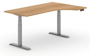 Výškově nastavitelný stůl PRIMO ADAPT, elektrický, 1800 x 1200 x 625-1275 mm, ergonomický pravý, buk, šedá podnož