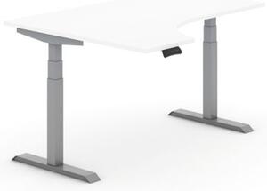 Výškově nastavitelný stůl PRIMO ADAPT, elektrický, 1600 x 1200 x 625-1275 mm, ergonomický levý, bílá, šedá podnož
