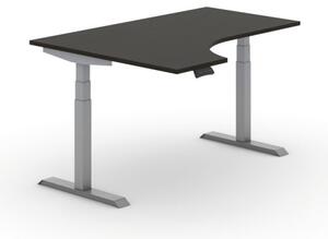 Výškově nastavitelný stůl PRIMO ADAPT, elektrický, 1600 x 1200 x 625-1275 mm, ergonomický levý, wenge, šedá podnož