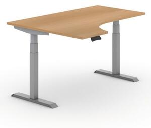 Výškově nastavitelný stůl PRIMO ADAPT, elektrický, 1600 x 1200 x 625-1275 mm, ergonomický levý, buk, šedá podnož