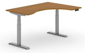 Výškově nastavitelný stůl PRIMO ADAPT, elektrický, 1600 x 1200 x 625-1275 mm, ergonomický pravý, třešeň, šedá podnož