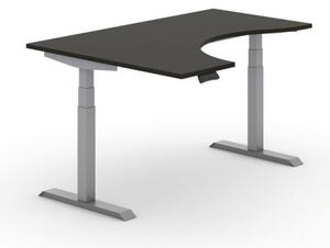 Výškově nastavitelný stůl PRIMO ADAPT, elektrický, 1600 x 1200 x 625-1275 mm, ergonomický levý, wenge, šedá podnož