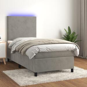 Box spring postel s matrací a LED světle šedá 90x190 cm samet 3135975
