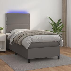 Box spring postel s matrací a LED šedá 100x200 cm umělá kůže 3135871