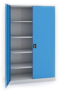 Dílenská policová skříň na nářadí KOVONA JUMBO, 4 police, svařovaná, 1200 x 800 x 1950 mm, šedá / modrá