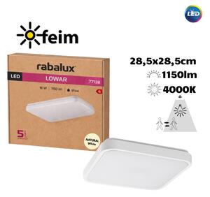 RABALUX 77138 Lowar venkovní stropní svítidlo se senzorem 285x285mm LED 18W/1150lm 4000K IP44 bílá